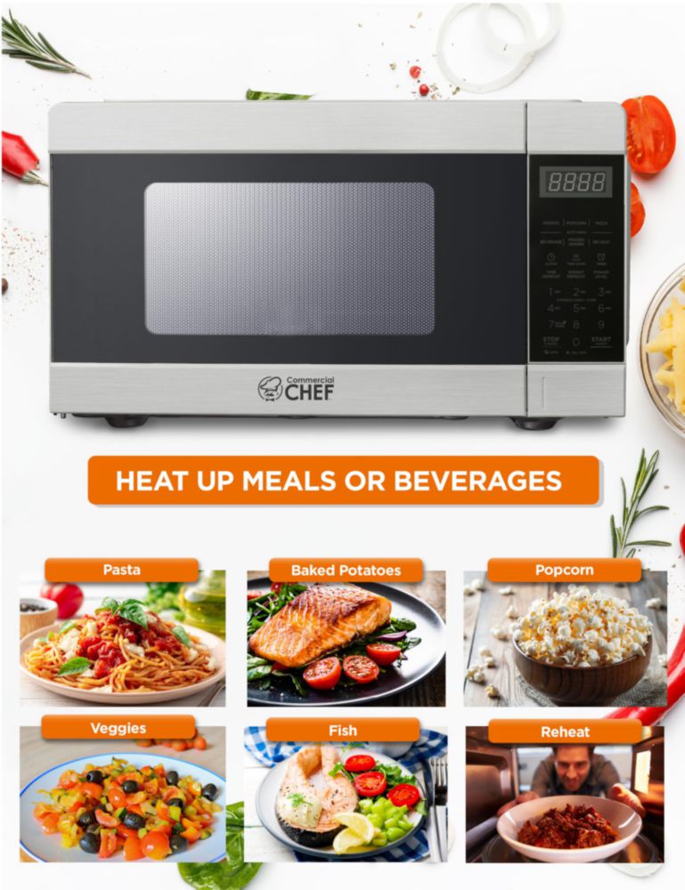 Microondas Comercial CHEF 0.9 pies cúbicos 900W Acero Inoxidable