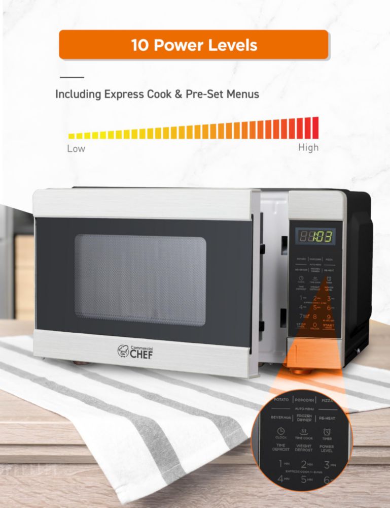 Microondas Comercial CHEF 0.9 pies cúbicos 900W Acero Inoxidable