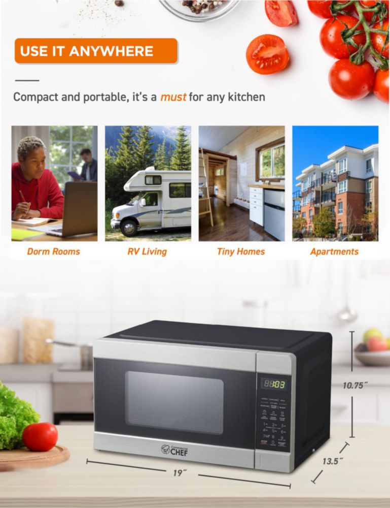 Microondas Comercial CHEF 0.9 pies cúbicos 900W Acero Inoxidable