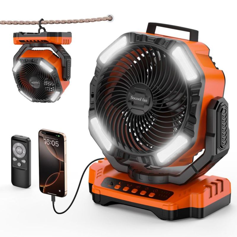Ventilador para Camping Socool Recargable 40000mAh con 4 Velocidades y Control Remoto