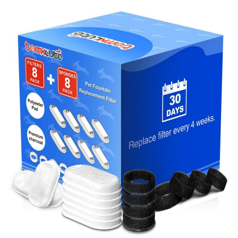 Filtros para Fuente de Agua para Gatos tomxcute Paquete de 16 con Sistema de 3 Capas