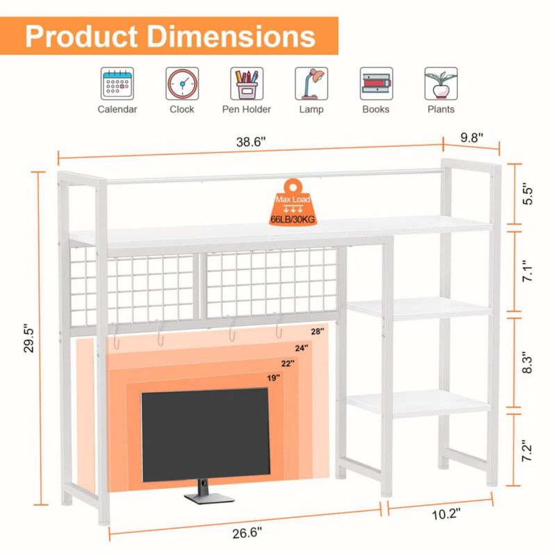 Estante Snughome 98x25x75cm Organizador de Escritorio de 4 Niveles Blanco