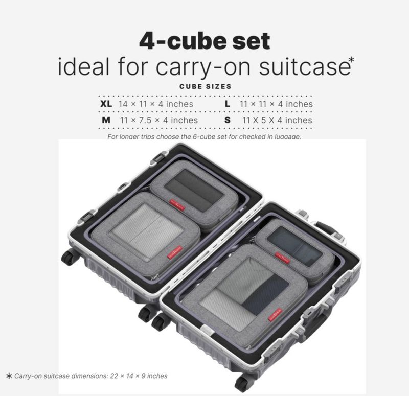 Set de 4 Cubos de Empaque con Compresión LeanTravel Gris