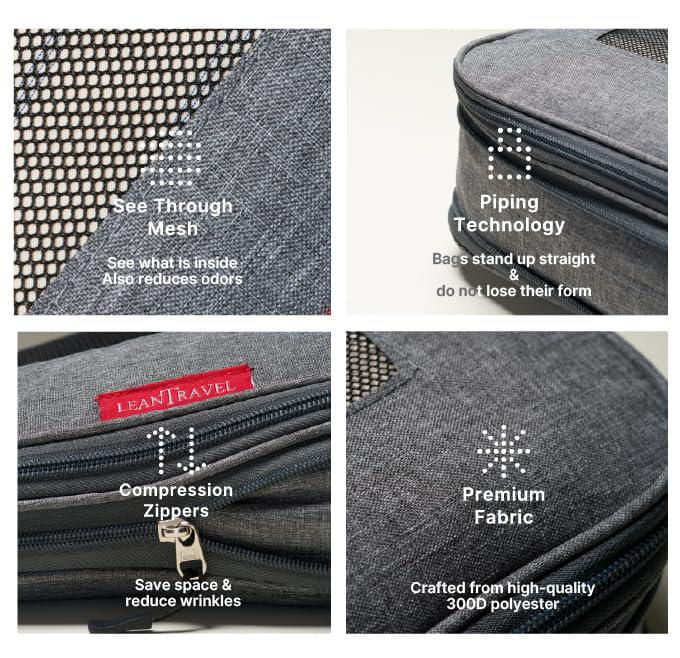 Set de 4 Cubos de Empaque con Compresión LeanTravel Gris