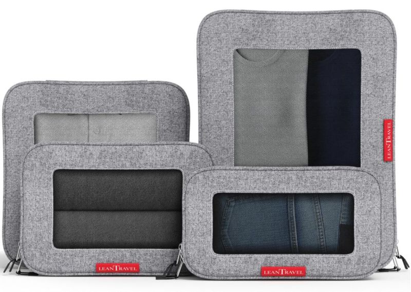 Set de 4 Cubos de Empaque con Compresión LeanTravel Gris