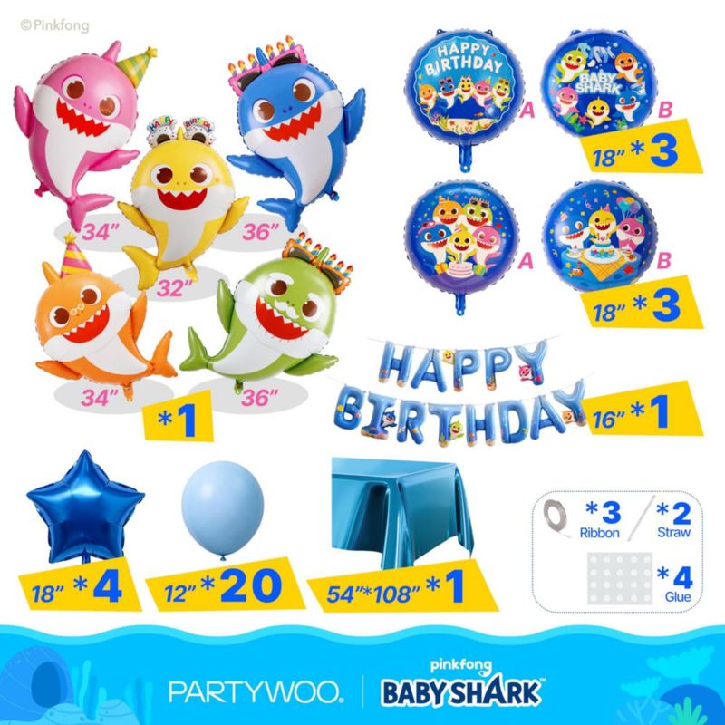 Set de Globos Fiesta Baby Shark Familia 37 piezas