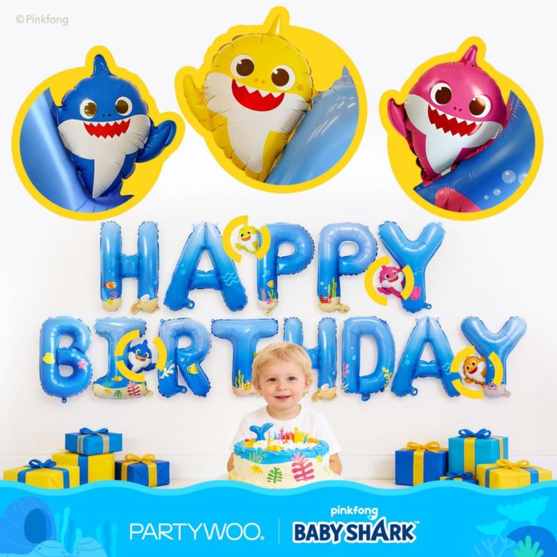 Set de Globos Fiesta Baby Shark Familia 37 piezas