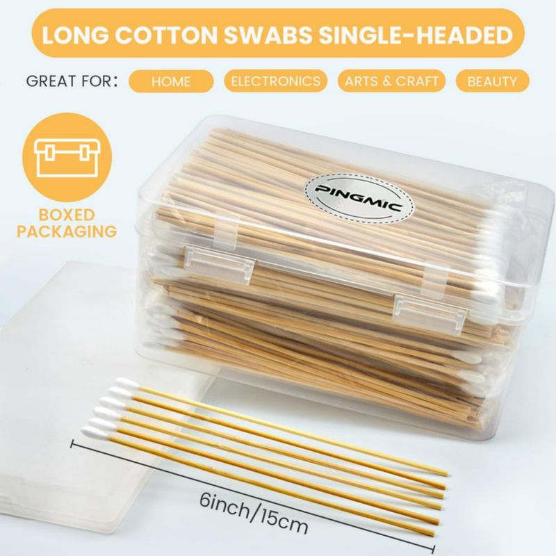 Hisopos de Algodón PINGMIC 15 cm Bambú 500 unidades con Caja de Almacenamiento