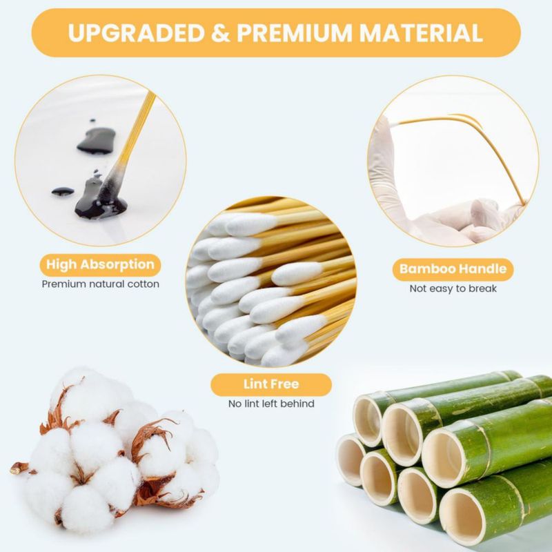 Hisopos de Algodón PINGMIC 15 cm Bambú 500 unidades con Caja de Almacenamiento