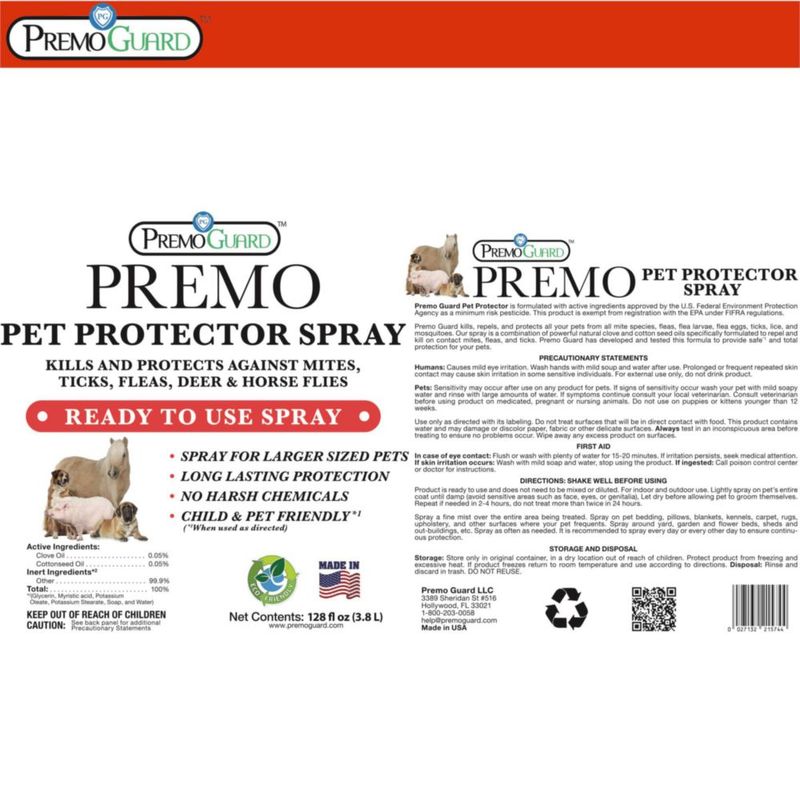 Spray Protector para Mascotas Premo Guard 3.8 L Control Natural de Plagas