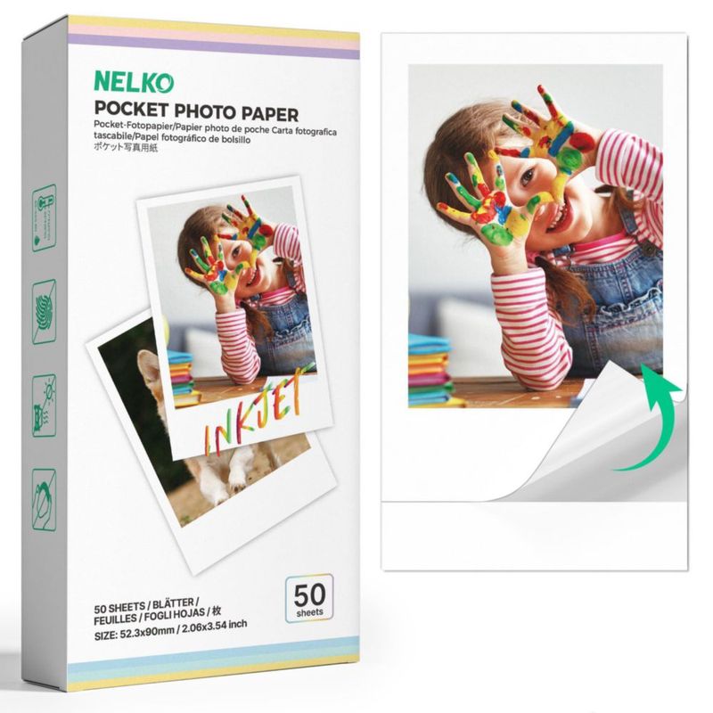 Papel Fotográfico Nelko PP01 52x90mm Paquete de 50 Hojas Resistente al Agua