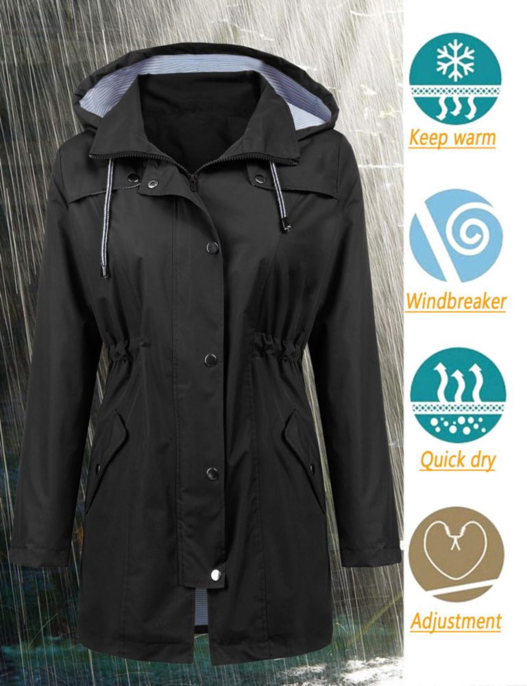 Chaqueta impermeable impermeable a prueba de viento para mujer Raincoat LOMON color negro
