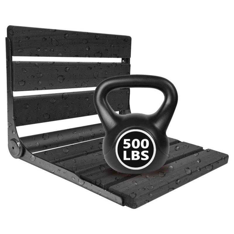 Asiento de Ducha Plegable Koretech de Teca Acero Inoxidable Negro