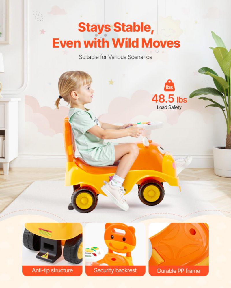 Coche de paseo Ride On Toy VEVOR para niños pequeños con música de bocina
