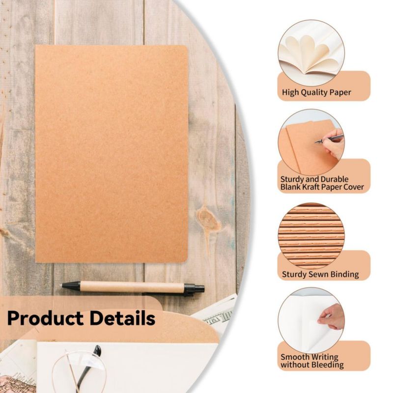 Cuaderno en blanco miikoul A5 21x14 cm Kraft 60 páginas pack de 24