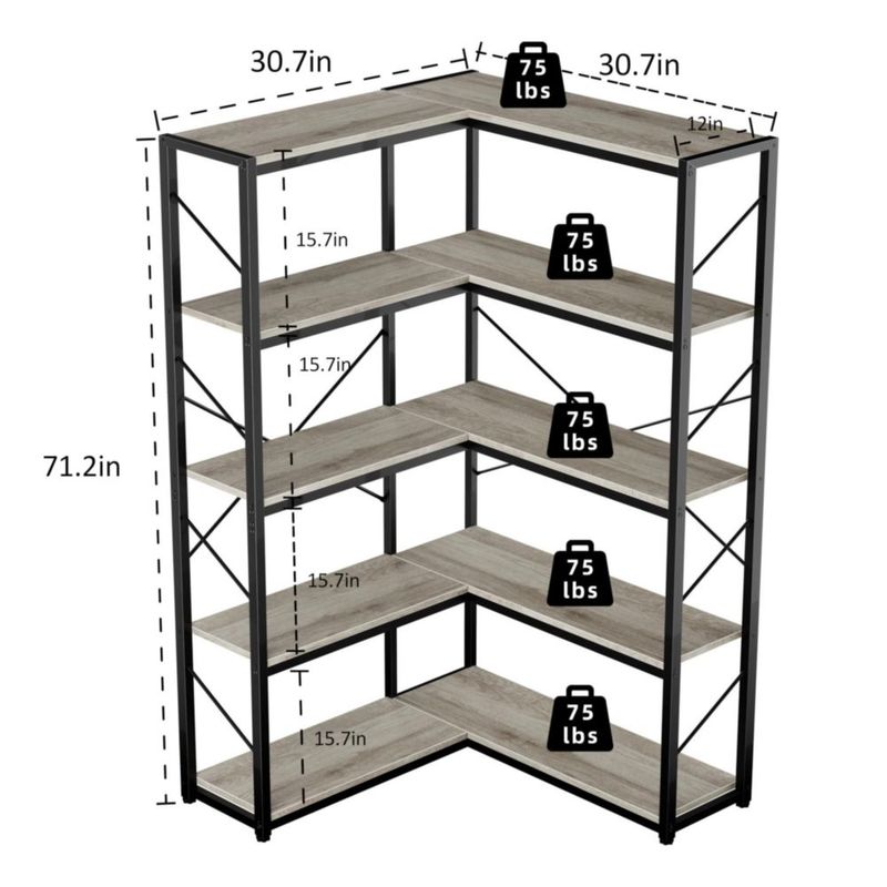 Estantería Esquinera Shintenchi de 5 Niveles en Forma de L con Estructura Metálica