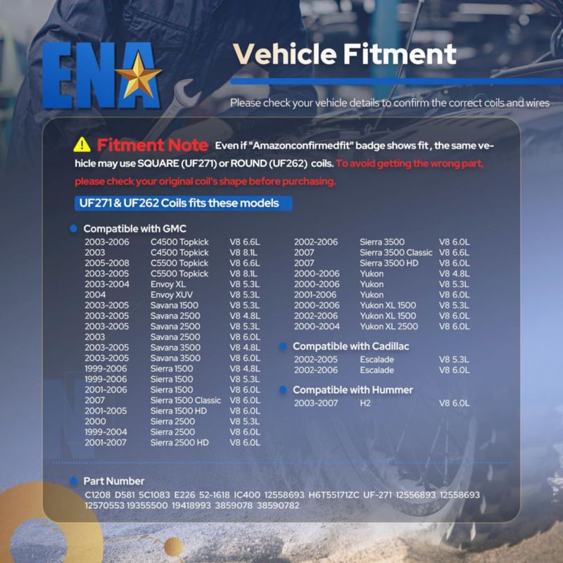 Juego de 8 Bobinas de Encendido ENA D581 4.8L-6.0L Color Rojo