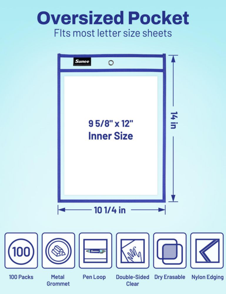 Fundas para Documentos SUNEE 100 unidades Bolsillos para Pizarras Secas 10x14