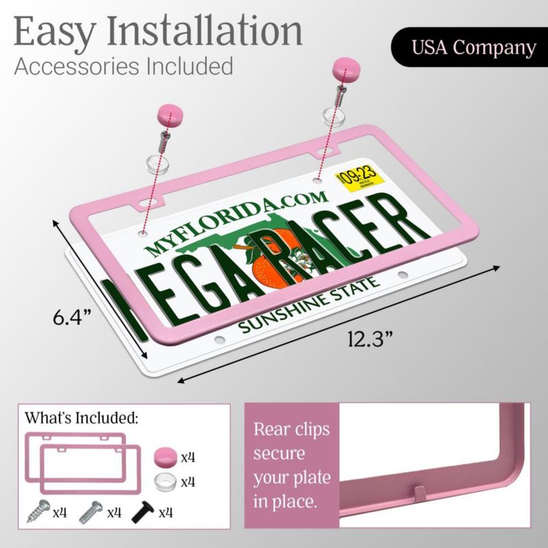 Marcos para Placas Mega Racer Rosa de Acero Inoxidable Paquete de 2