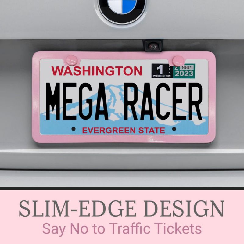 Marcos para Placas Mega Racer Rosa de Acero Inoxidable Paquete de 2