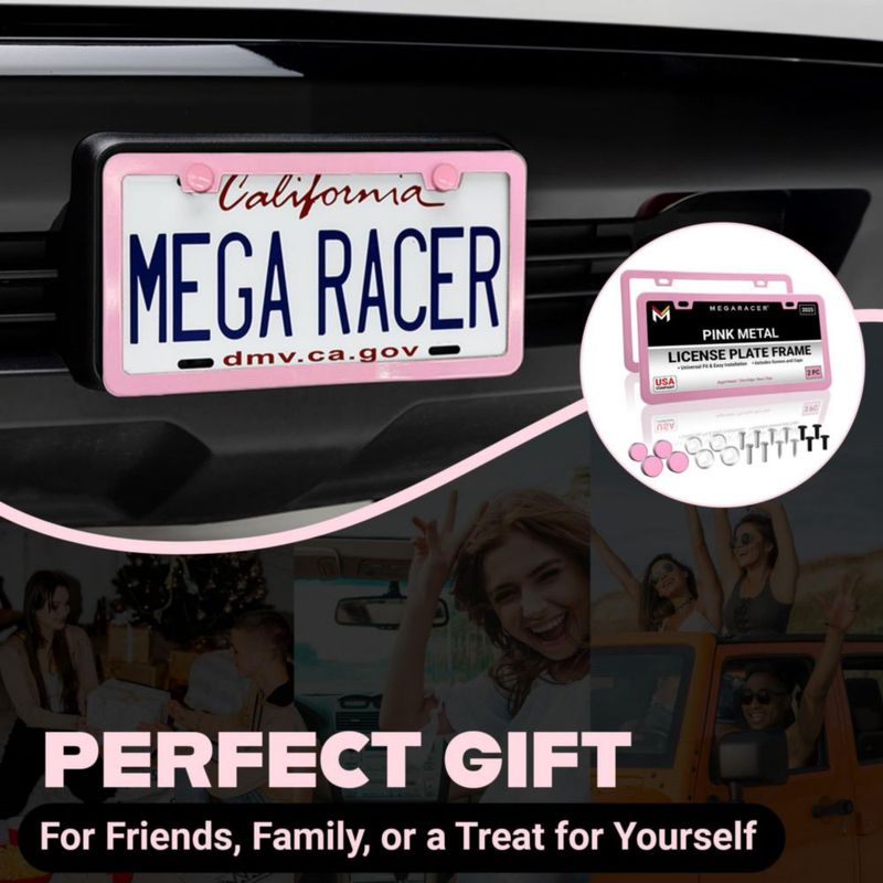 Marcos para Placas Mega Racer Rosa de Acero Inoxidable Paquete de 2