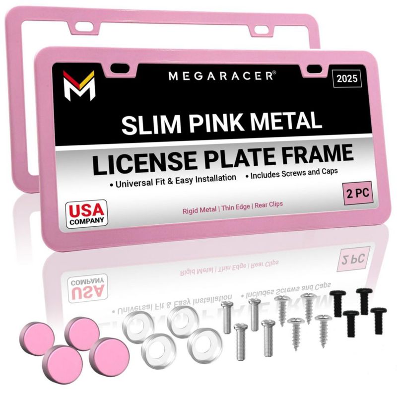 Marcos para Placas Mega Racer Rosa de Acero Inoxidable Paquete de 2