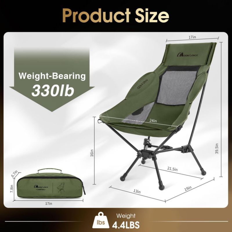 Silla Plegable Portátil MOON LENCE Respaldo Alto 2 kg Capacidad 150 kg
