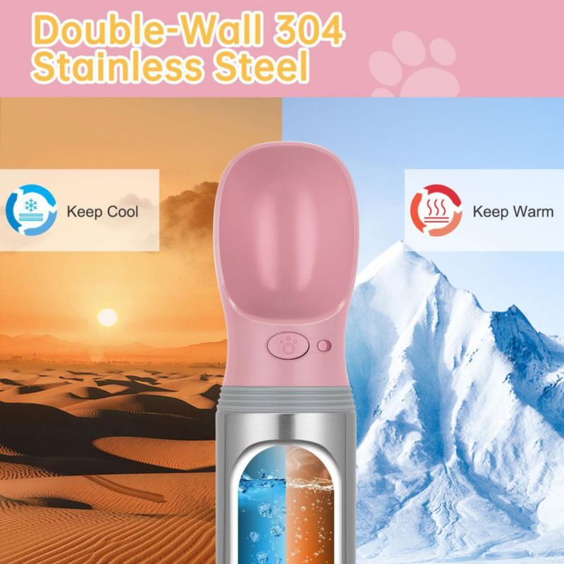 Botella de Agua para Perros Anipaw 414 ml Acero Inoxidable Antigoteo