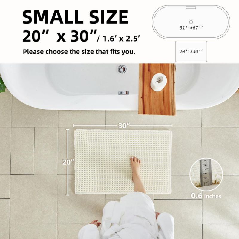Alfombra de baño TYUU Waffle antideslizante 30 x 20 cm color blanco