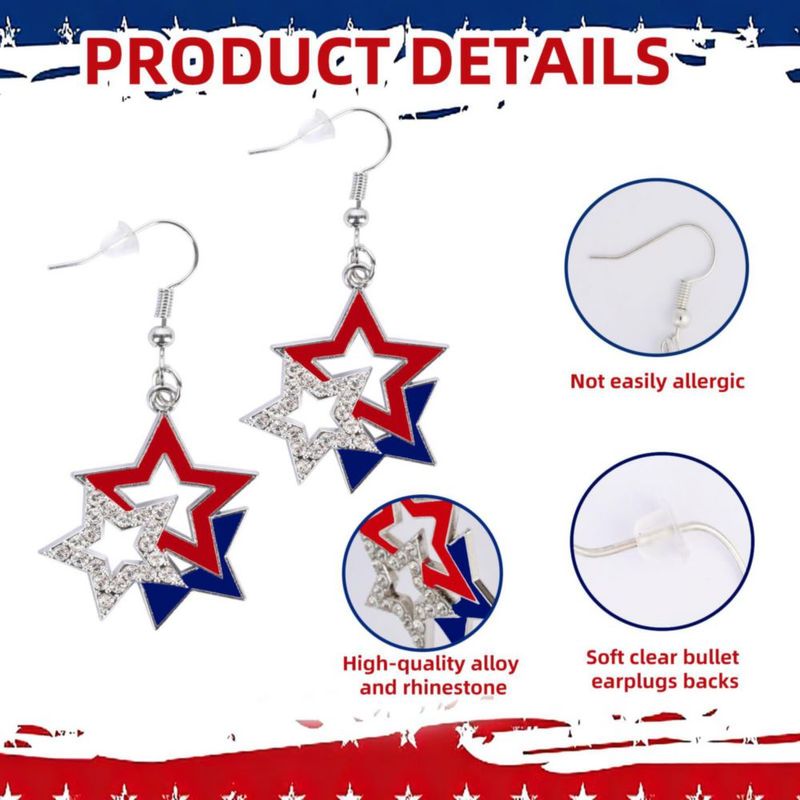 Aros ORORIN Patrióticos con Estrella Colgante en Rojo Blanco y Azul
