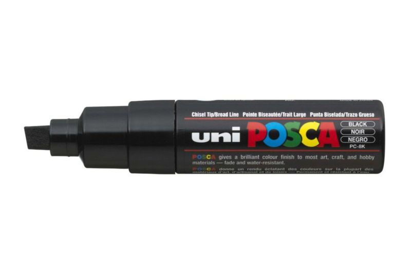 Marcadores Uni-Ball Posca PC-8K Punta Cincel Ancha Negra Paquete de 6