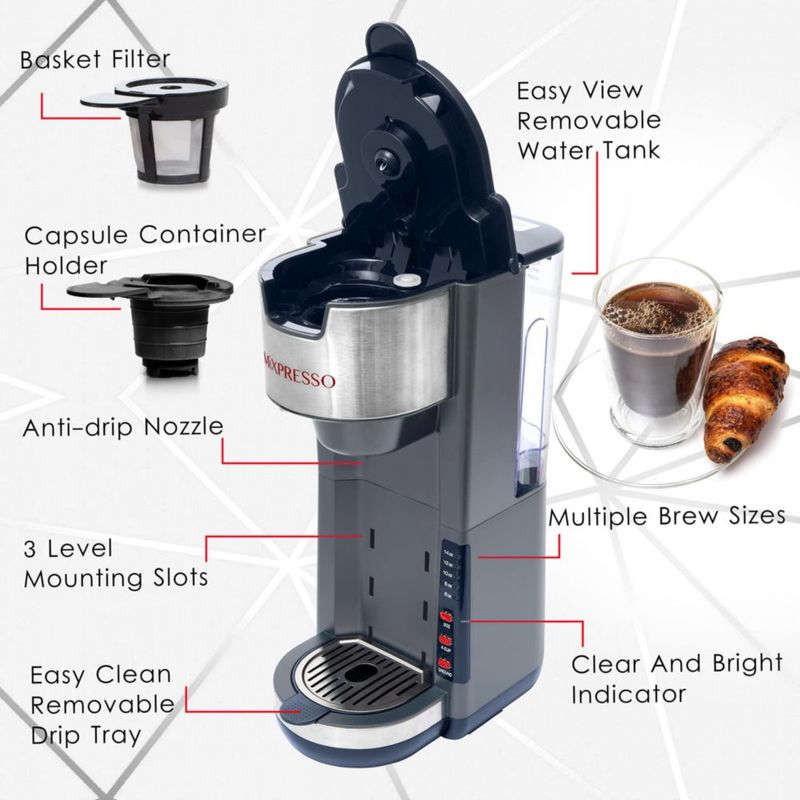 Cafetera Mixpresso 30 oz 2 en 1 K-Cup y Café Molido