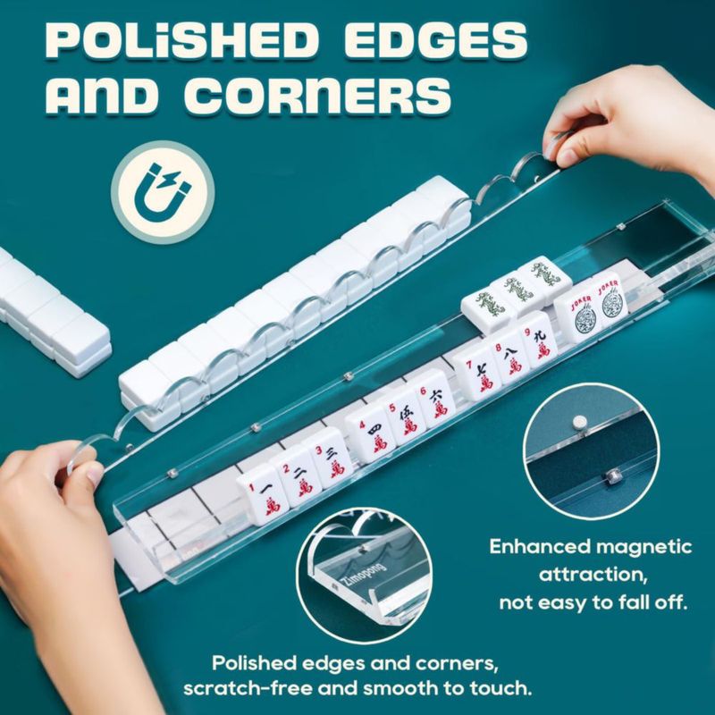 Soportes de Mahjong ZIMOPONG 44 cm con empujadores magnéticos – Pack de 4 transparentes