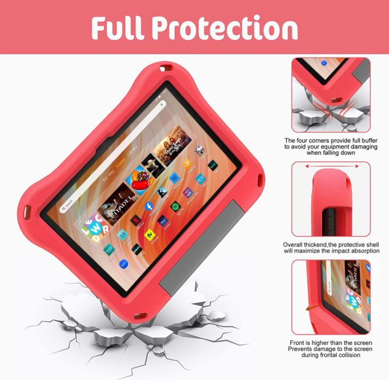 Funda para tablet Riaour de 25 cm para niños a prueba de golpes con asa color rojo
