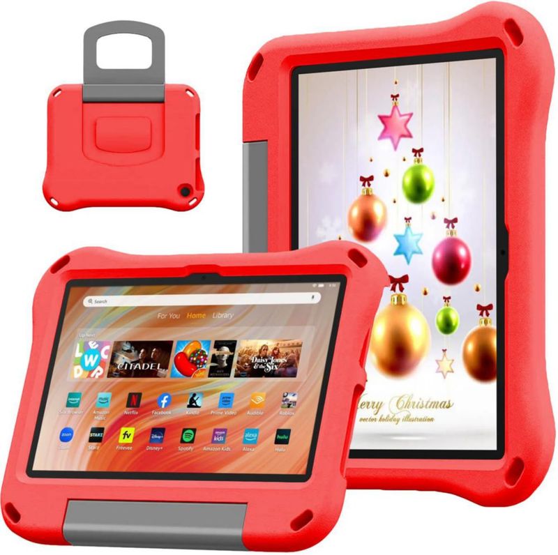 Funda para tablet Riaour de 25 cm para niños a prueba de golpes con asa color rojo