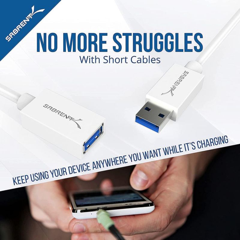 Cable de extensión USB SABRENT 18 m Blanco A macho a A hembra
