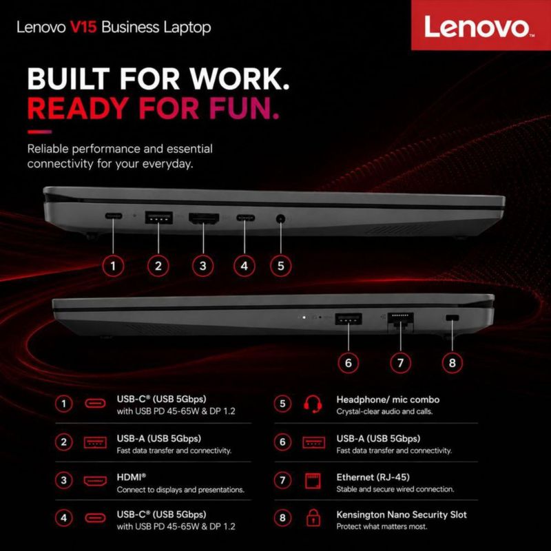 Portátil Lenovo 156" 8 GB DDR5 256 GB SSD Wi‑Fi 6