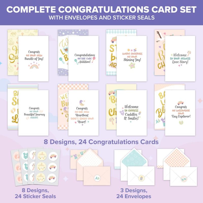 Tarjetas de felicitación para bebé Decorably 24 unidades 10 × 15 cm foil dorado
