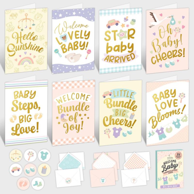 Tarjetas de felicitación para bebé Decorably 24 unidades 10 × 15 cm foil dorado