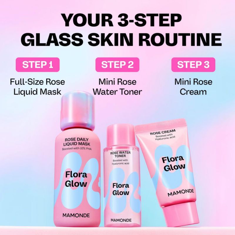 Set Trío de Cuidado Facial MAMONDE: Mascarilla Líquida Tónico y Crema Hidratante de Rosa