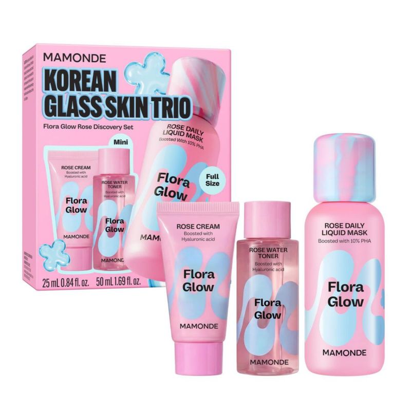 Set Trío de Cuidado Facial MAMONDE: Mascarilla Líquida Tónico y Crema Hidratante de Rosa