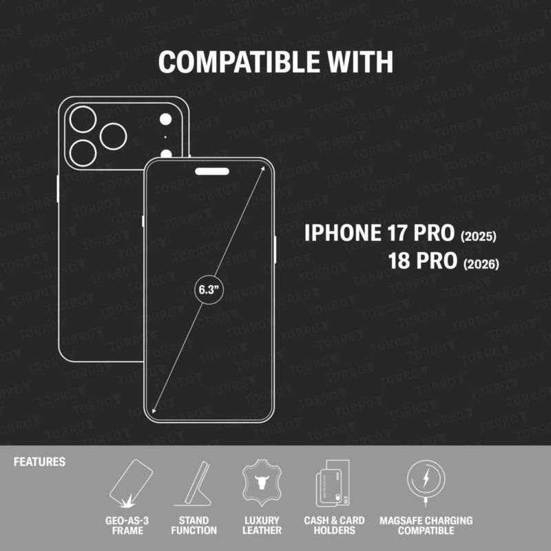 Funda TORRO para iPhone 18/17 Pro de cuero marrón oscuro con cartera