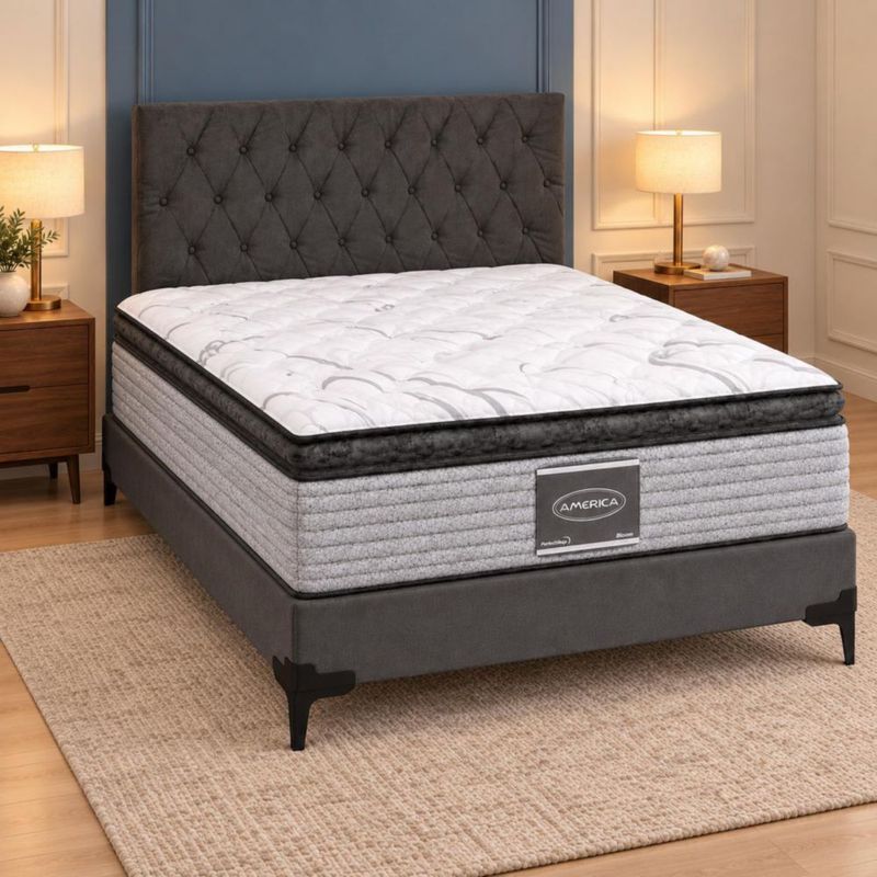 Cama Matrimonial America Bloom + Base Lucern + Cabecera