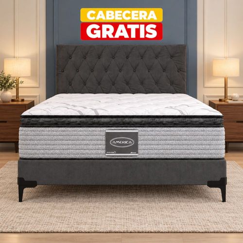 Cama Matrimonial America Bloom + Base Lucern + Cabecera
