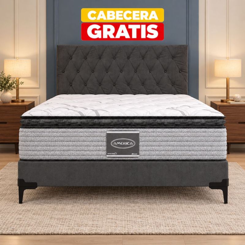 Cama Matrimonial America Bloom + Base Lucern + Cabecera