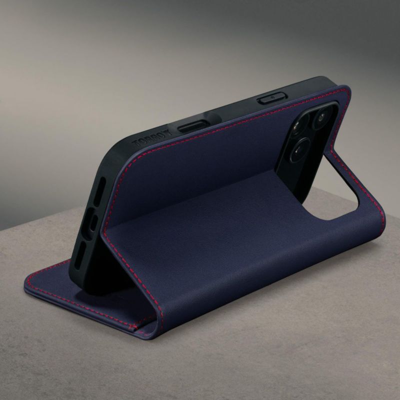 Funda TORRO de cuero azul marino con cartera para iPhone 18/17 Pro