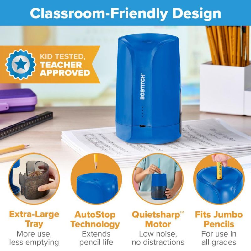 Sacapuntas vertical portátil Bostitch recargable azul