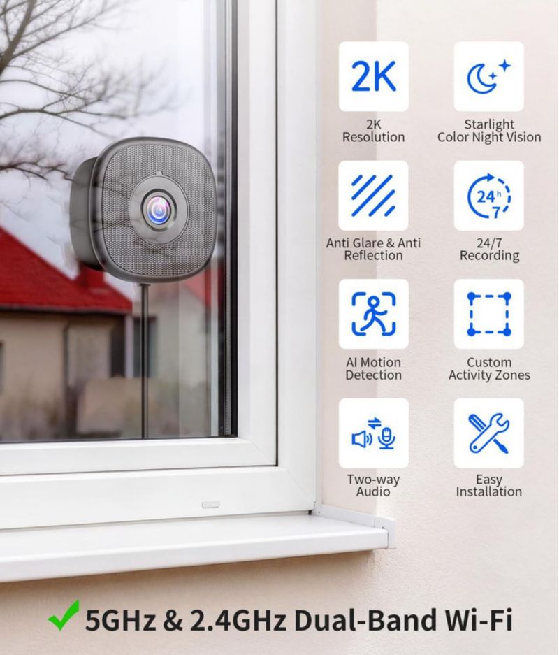 Cámara de Ventana MISECU 2K Pack de 4 Sin Taladro para Interior