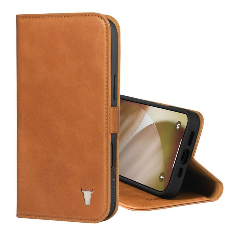 Funda TORRO para iPhone 17 de cuero color tostado con cartera y MagSafe