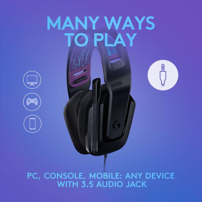 Auriculares para videojuegos Logitech G G335 con cable y micrófono plegable para silenciar color negro